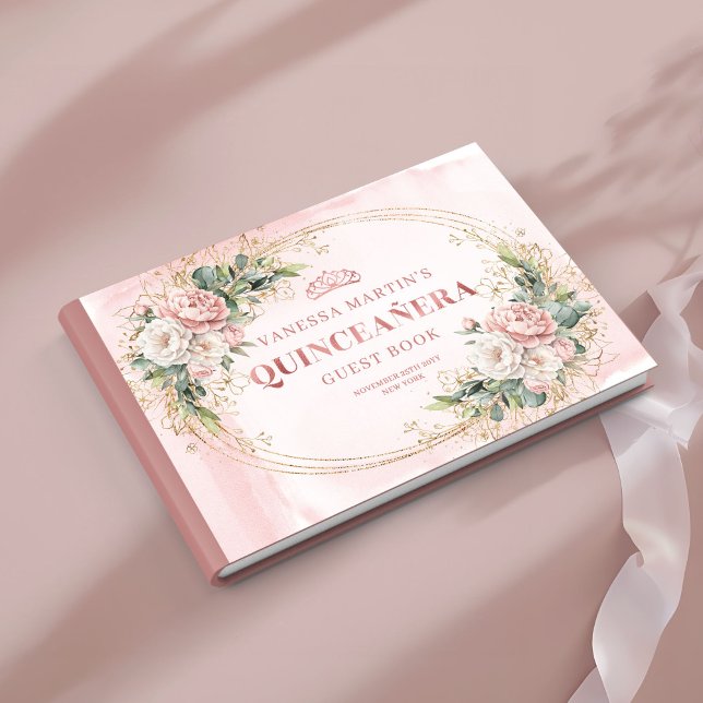 Sofistikerad rosablommig eukalyptus gästbok  (Sophisticated Blush Pink Floral Eucalyptus Guest Book)