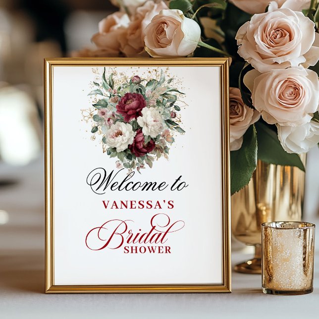 Sofistikerad rosaburgunder bröllopsfestskylt poster (Sophisticated Blush Burgundy Bridal Shower Sign)