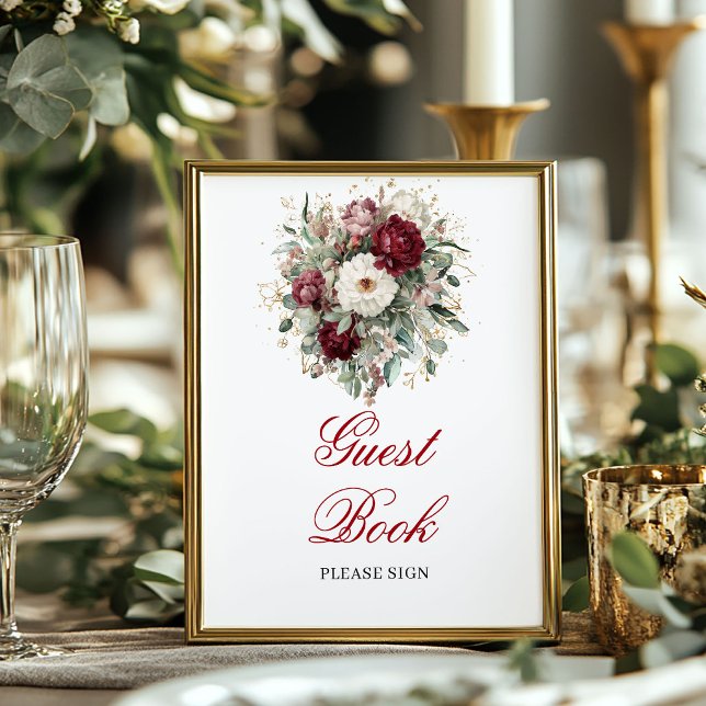 Sofistikerad rosaburgunder gästboksskrivelse poster (Sophisticated Blush Burgundy Guest Book Sign)