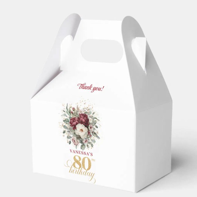 Sofistikerad Rosé Burgunder 80-årsdagspresent Presentaskar (Sophisticated Blush Burgundy 80th Birthday Favor Box)