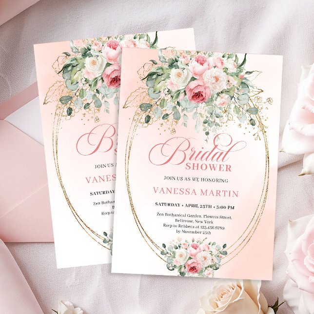 Sofistikerad roséguld bröllopsfestinbjudan inbjudningar (Sophisticated Blush Gold Bridal Shower Invitation)