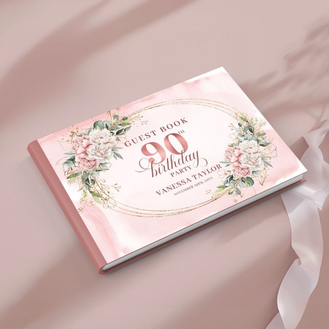 Sofistikerad Roséguld Eukalyptus 90 Gästbok (Sophisticated Blush Gold Eucalyptus 90th Guest Book)