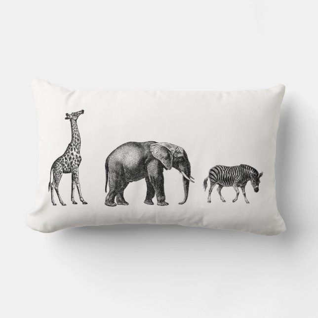Sofistikerad Safari, giraff, elefant, sebra Lumbarkudde (Framsida)
