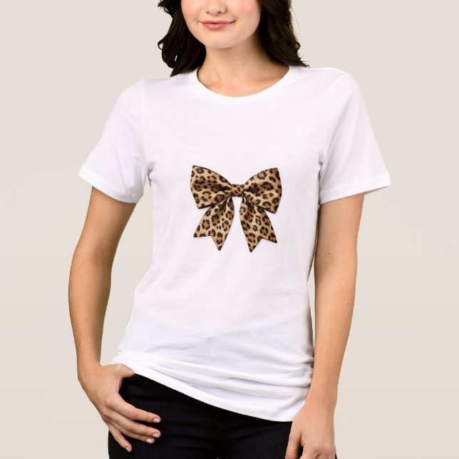 Sofistikerad Safari Leopard Mönster Lyx Bow St T Shirt (Framsida)