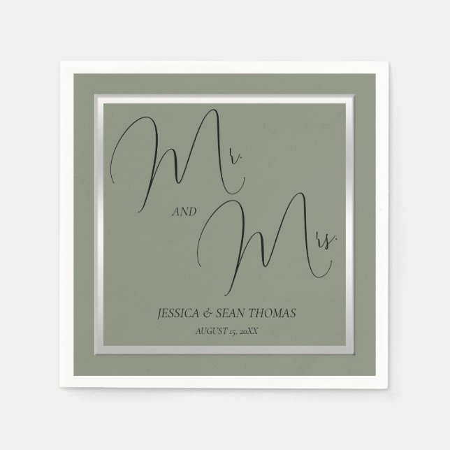 Sofistikerad Sage & Silver Bröllop Pappersservett (Framsidan)