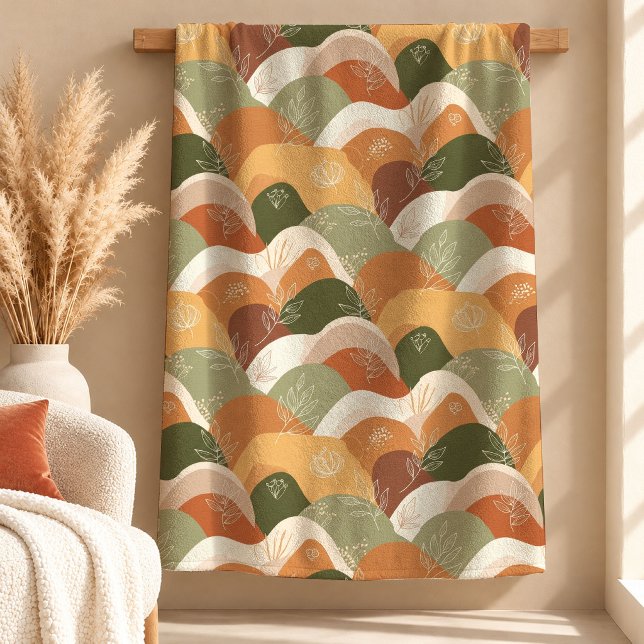 Sofistikerad Salvia Rost Boho Former Blankett Deko Fleecefilt (Sophisticated Sage Rust Boho Shapes Blanket Decor)
