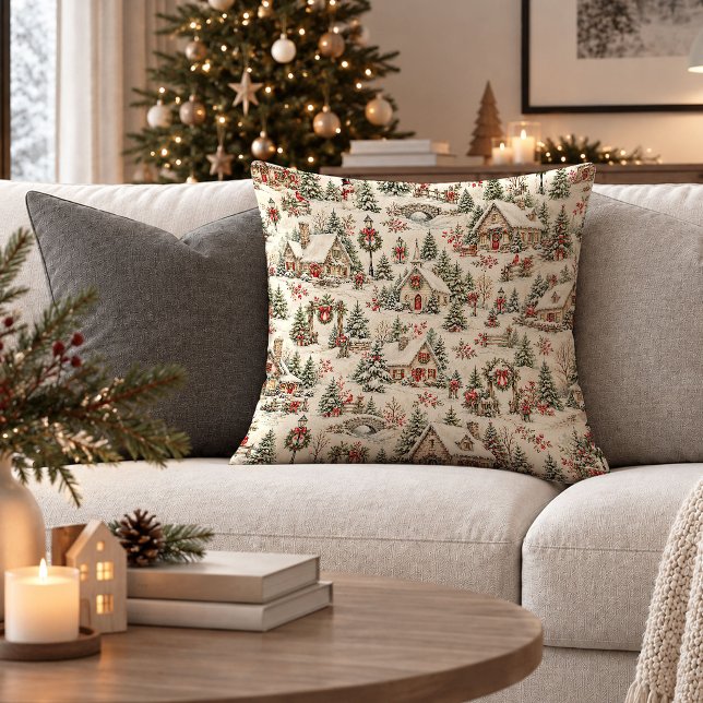 Sofistikerad semesterby accentkudde dekoration kudde (Sophisticated Holiday Village Accent Pillow Decor)