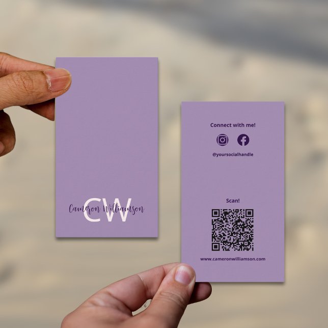 Sofistikerad solid Violet QR Code Social Visitkort (Sophisticated Solid Violet QR Code Social Business Card)