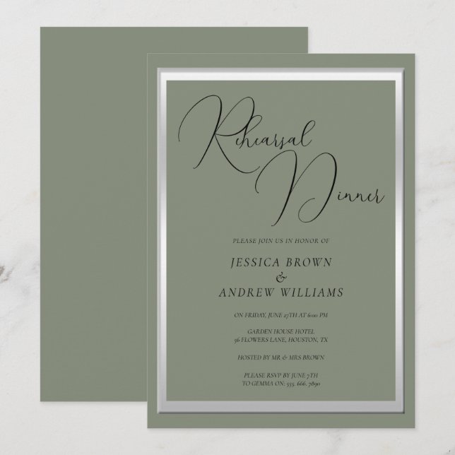 Sofistikerad sommarmiddag i Bröllop vid Silver Inbjudningar (Fram/baksida)