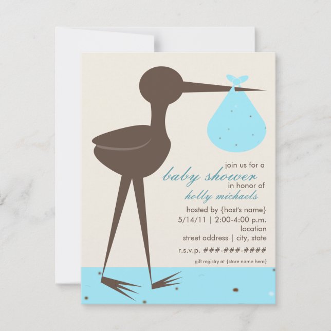 Sofistikerad Stork Robin's Egg Blue Baby Shower Inbjudningar (Framsida)