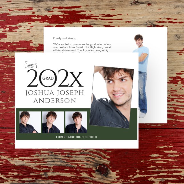 Sofistikerad Studenten-fotokollage Mörk grönt Anteckningskort (Skapare uppladdad)