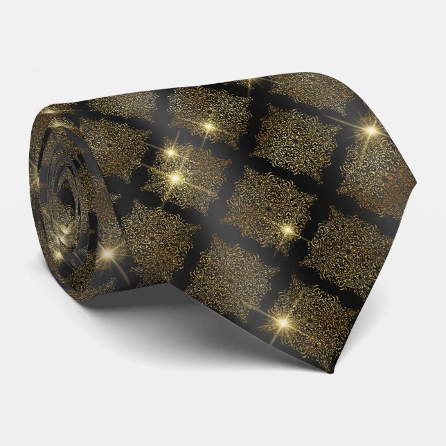 Sofistikerad svart Guld Diamond Manar Neck Tie Slips (Rullad)