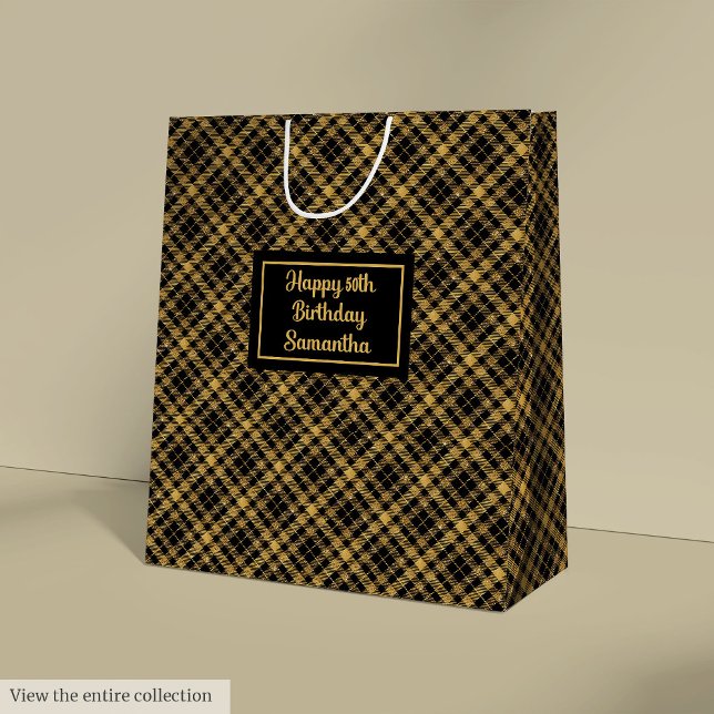 Sofistikerad svart guld glitter namn presentpåse (Sophisticated Black Gold Name Gift Bag)
