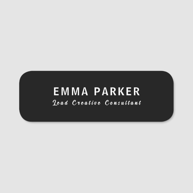 Sofistikerad svart modern minimal identitet namnbricka (Framsida)