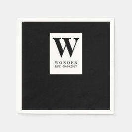 Sofistikerad svart monogram | Minimalistisk vigsel Pappersservett