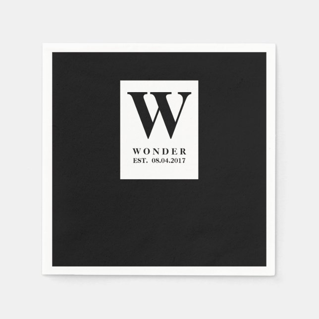 Sofistikerad svart monogram | Minimalistisk vigsel Pappersservett (Framsidan)