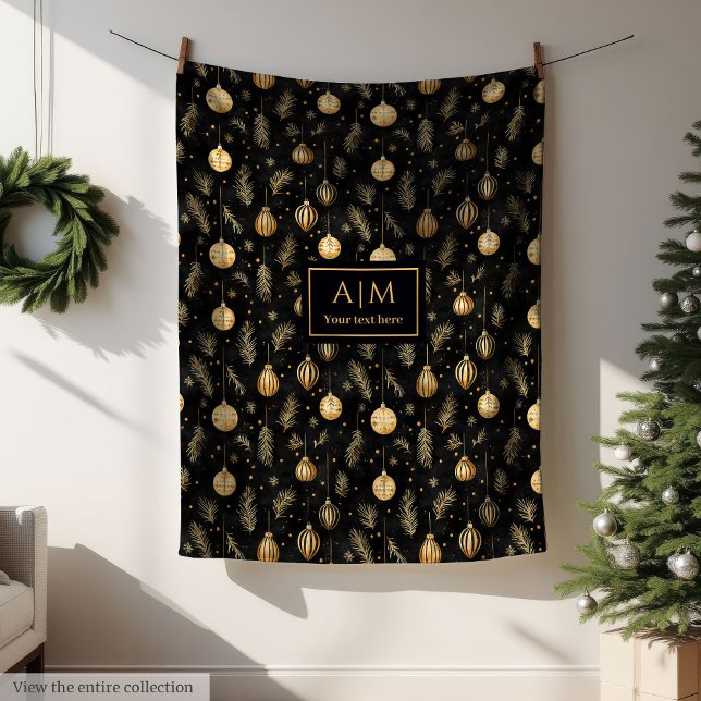 Sofistikerad svart och guld vattenfärg kastnamn fleecefilt (Sophisticated black and gold watercolor throw name Fleece Blanket)