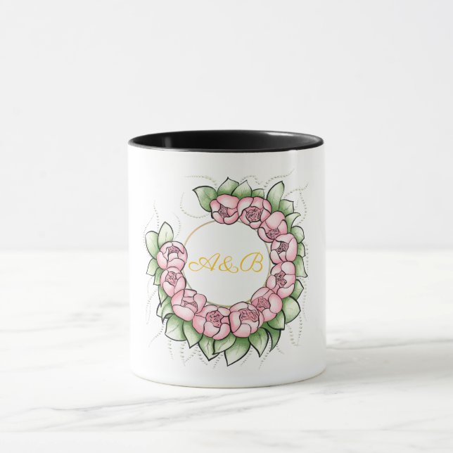 Sofistikerad svart vigselmugg med monogram - Minim Mugg (Center)