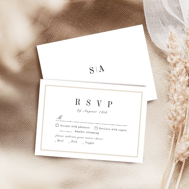 Sofistikerad svartvit minimalistisk bröllop OSA kort (Sophisticated black and white minimalist wedding RSVP card)