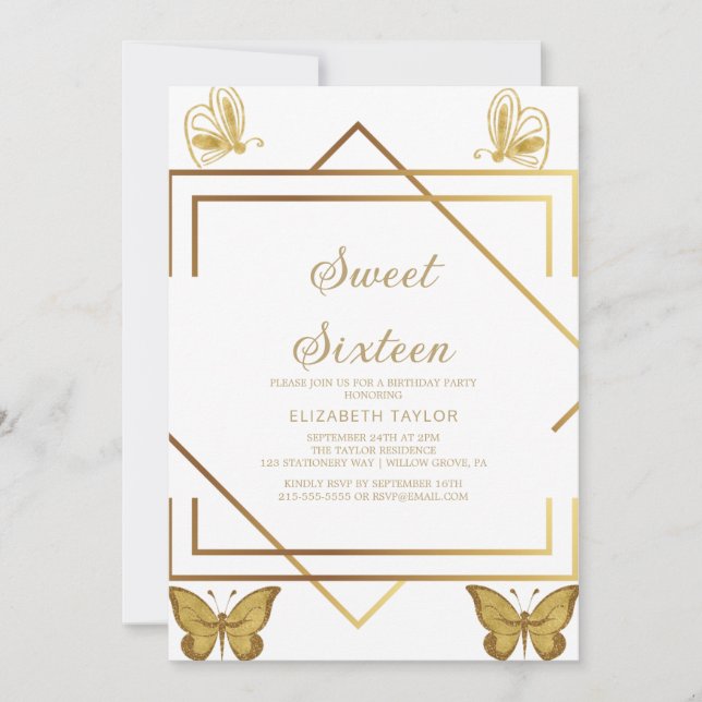 Sofistikerad Sweet sixteen för Guld-kalligrafi Inbjudningar (Framsida)