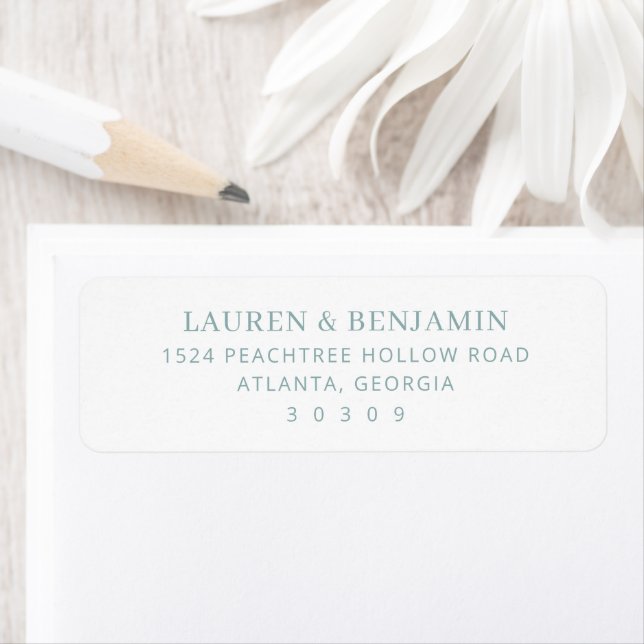 Sofistikerad teal-typografi returadress etikett (Insitu)