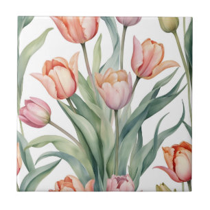 Sofistikerad tulip med vattenfärg kakelplatta