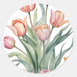 Sofistikerad tulip med vattenfärg runt klistermärke