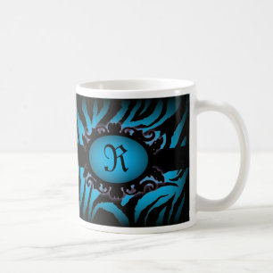 Sofistikerad turkos Zebra tryck monogram Kaffemugg