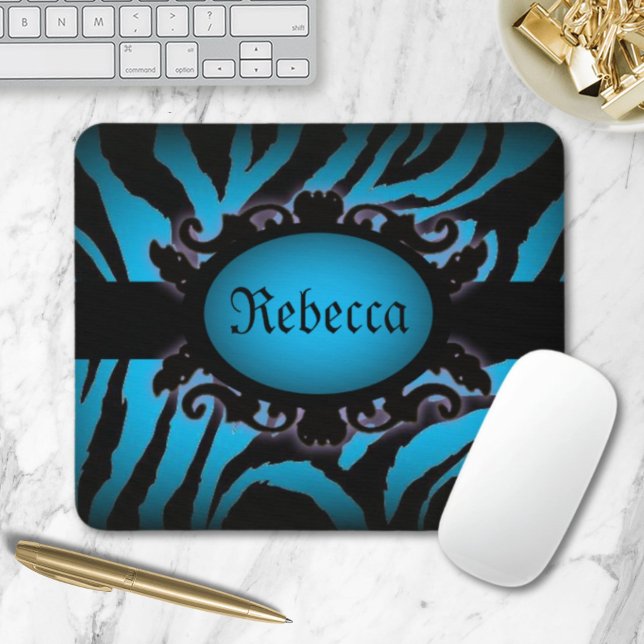 Sofistikerad turkos Zebra tryck monogram Musmatta (Sophisticated turquoise Zebra Print monogram Mouse Pad)