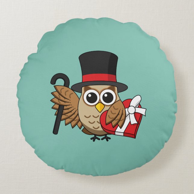 Sofistikerad Uggla med hjärt-Choklad box Rund Kudde (Framsidan)