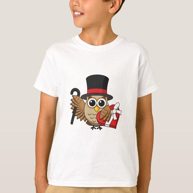 Sofistikerad Uggla med hjärt-Choklad box T Shirt (Framsida)