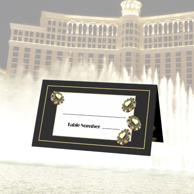 Sofistikerad Vegas Casino Black Guld Heart Bord Placeringskort (Skapare uppladdad)