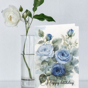 Sofistikerad Watercolor Blue Ro Grattis på födelse Kort