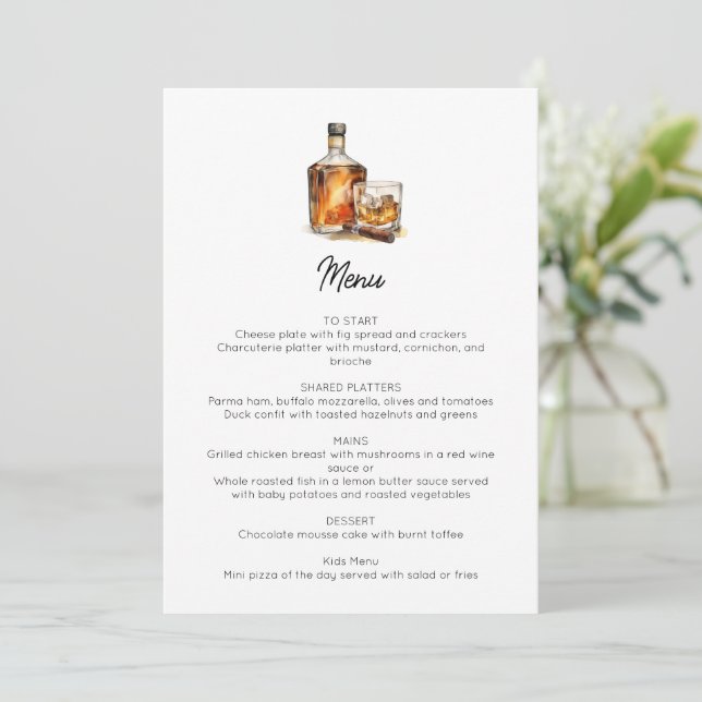 Sofistikerad Whiskey & Cigar Birthday Menu (Stående Fram)