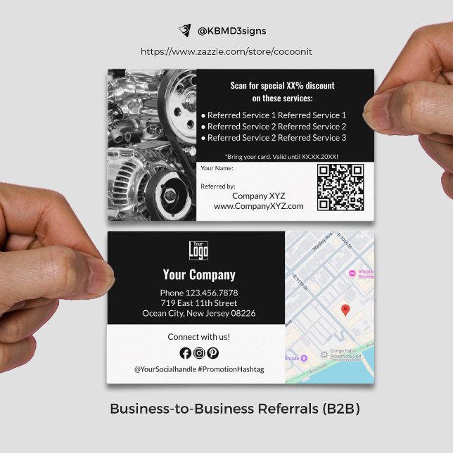 Sofistikerade B2B-tjänster QR-kod, svartvitt Rabattkort (Sophisticated B2B Services QR Code Black & White Referral Card, Business to Business Collaboration)