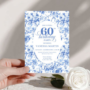 Sofistikerade blå rosor Blommig Toile 60-årsdag Inbjudningar