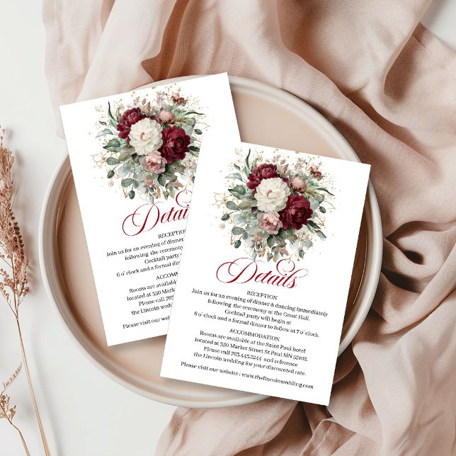 Sofistikerade Bohemiska Burgunder Guld Detaljerat  Tilläggskort (Sophisticated Bohemian Burgundy Gold Details Card)