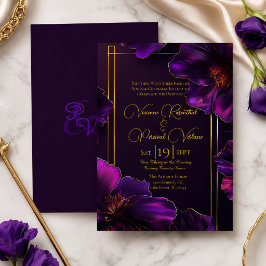 Sofistikerade Lysande Violetta Lila Guld Bröllop Inbjudningar