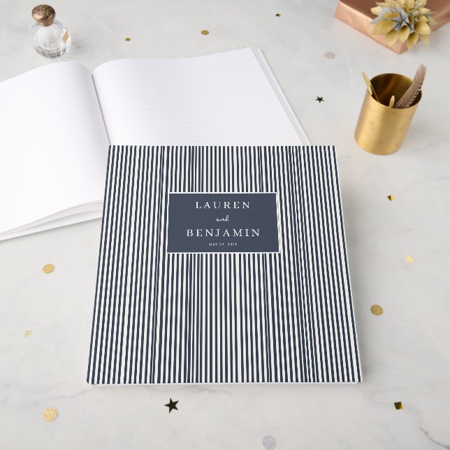 Sofistikerade Marinblå Randiga Minimalistisk Gästböcker (Framsidan öppen)