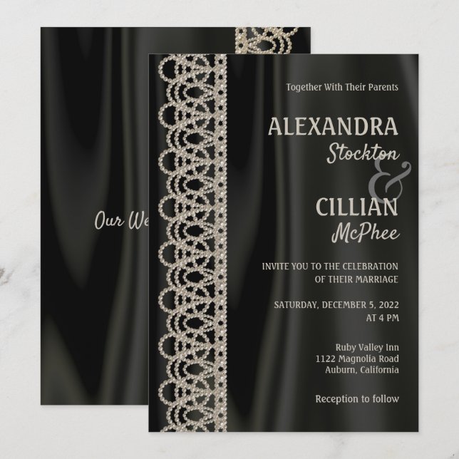 Sofistikerade pärlor och bröllopsinbjudan inbjudningar (Fram/baksida)