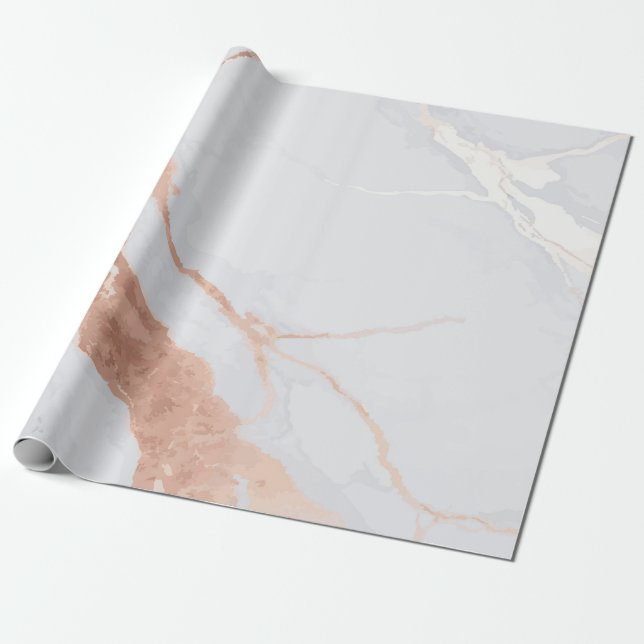Sofistikerade Rosa Guldaccenter på Vit Marmor Bakg Presentpapper (Utrullad)