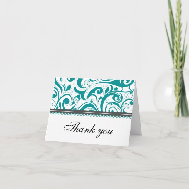 Sofistikerade Teal Swirls - tack för ditt kort (Framsida)