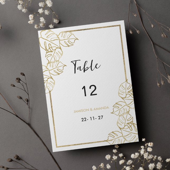 Sofistikerade tropiska Bordsnummer i guld (Sophisticated white gold tropical Table Numbers)