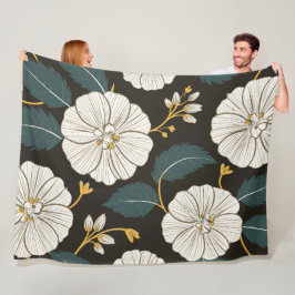 Sofistikerat Blommönster med vita Blommar Fleecefilt