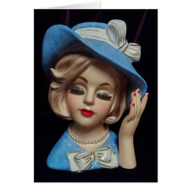 Sofistikerat Dam Blue Hat Eyelash Card Hälsningskort (Framsidan)