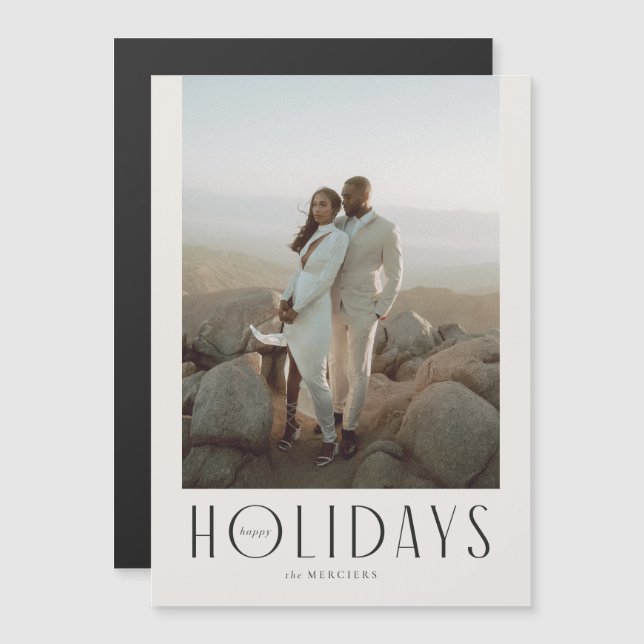 Sofistikerat foto av Cream & Black Glad helg Magnetisk Inbjudningskort (Fram/baksida)