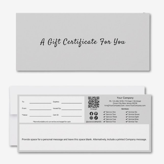 Sofistikerat Grått Black Script Gift-certifikat (Sophisticated Gray Black Script Gift Certificate)