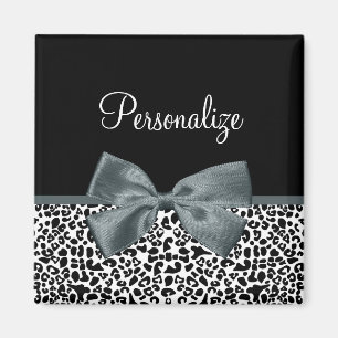 Sofistikerat Grått Bow för leopard med Namn Magnet
