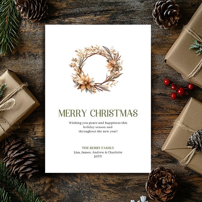 Sofistikerat julgransprydnad Elfenbensguld Skrift Julkort (Sophisticated Christmas Ornament Ivory Gold Script Card)