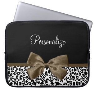 Sofistikerat Leopard Skriv ut brunt fack med Namn Laptop Sleeve
